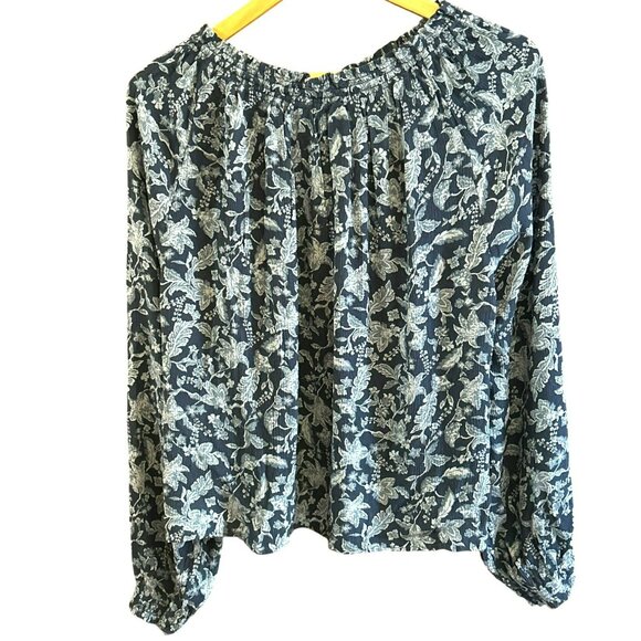 Faherty Blue Esna Floral Bohemian Emery Blouse Size XS Drawstring Peasant Top - Picture 4 of 6